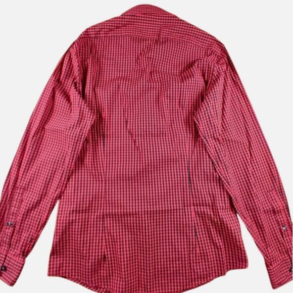 3/25$ Calvin Klein Chemise Homme Small Coupe Cintrée extrême Plaid Rouge Noir - Picture 5 of 5